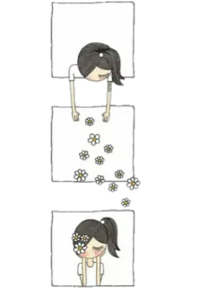 ☺️ c4a43553 menina, flores, triste, desenho animado, ilustração, desenho telegram sticker