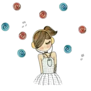 🎧 db1b3376 menina, fones de ouvido, música, pirulitos, ilustração, fofo, arte, adesivo telegram sticker