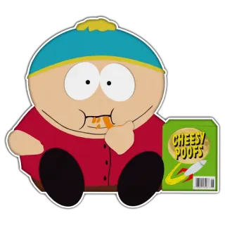 🍿 2ae7f2d7 Eric Cartman South Park cartoon, cheesy poofs, eating, south park, character whatsapp sticker