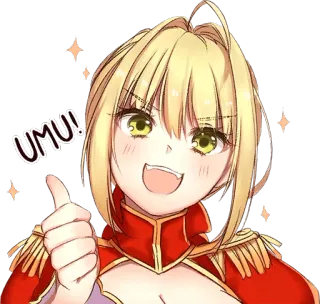 👍 b83a7eca UMU! animé, mignon, joyeux, sourire, pouce levé, étincelant, umu telegram sticker