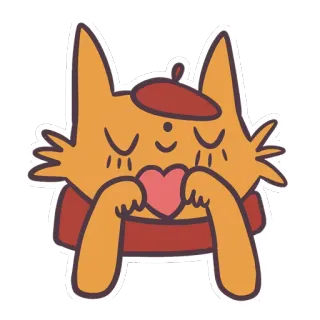 ❤ f28f02b7 chat, cœur, mignon, dessin animé, animal, amour, kawaii, art, béret telegram sticker