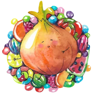 🤤 f7e5bf7a zwiebel, süßigkeiten, süßes, obst, cartoon, aquarell telegram sticker