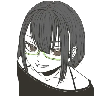 😁 06862162 estilo anime, garota, mulher, cabelo preto, óculos, desenho animado telegram sticker