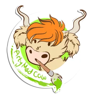 👍 4540581a Arty Mad Cow 牛, 艺术, 艺术家, 绘画, 卡通, 可爱, 动物 telegram sticker