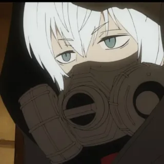 🤍 935be2fa 动漫, 防毒面具, 兜帽, 漫画, 角色, 白发 telegram sticker