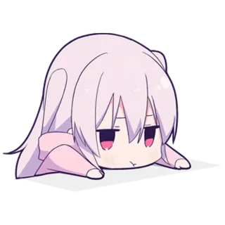 😔 219e4c10 动漫, Q版, 可爱, 女孩, 粉色, 疲惫, 躺着 telegram sticker