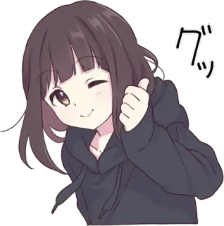 👍 5d0f5adb グッ 动漫, 女孩, 点赞, 日语, 卡通, 眨眼, 可爱 telegram sticker