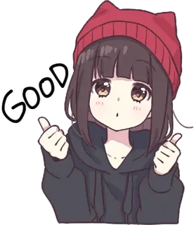 👍 6a1079c6 GOOD 动漫, 女孩, 可爱, 好, 帽子, 卡哇伊 telegram sticker