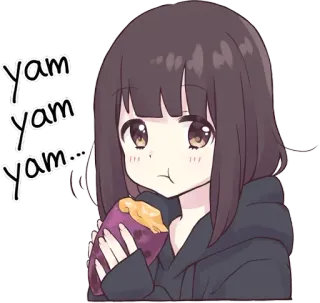 🍴 9052de1e Yam yam yam... 动漫, 女孩, 山药, 红薯, 吃, 可爱 telegram sticker