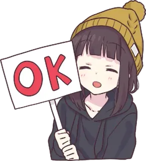 👍 ede15182 OK 好的, 动漫, 女孩, 卡通, 标志, 批准, 同意 telegram sticker