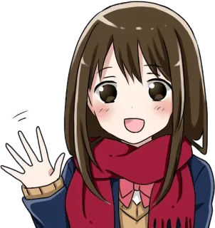 👋 06bab77f аниме девушка, машет рукой, шарф, милый, мультяшный telegram sticker