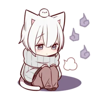 😔 2b3ce717 Аниме, Кот, Грустный, Каваий, Милый, Чиби telegram sticker