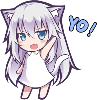 👋 42635998 YO! девушка-кошка, аниме, манга, милый, йоу, привет, мультфильм telegram sticker
