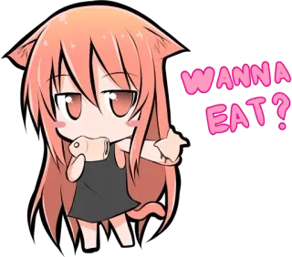 🍪 4b7aa9aa WANNA EAT? Аниме, Мультфильм, Еда, Милый, Девушка-кошка, Есть telegram sticker