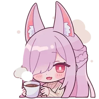 ☕ 4b7fc0af Аниме, Кавай, Чиби, Нэко, Милый, Розовые волосы, Кофе, Стикер telegram sticker