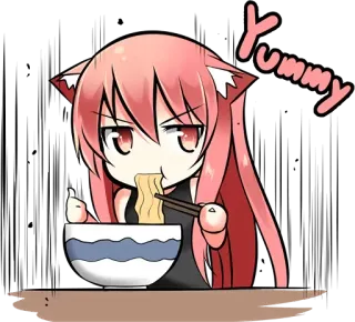👍 955fdfa5 Yummy Аниме, Милый, Еда, Лапша, Вкусно, Каваий, Кушает, Кошачьи ушки telegram sticker