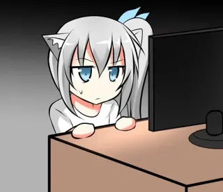 🖥️ c3034229 Аниме, Девушка-кошка, Компьютер, Милый, Манга telegram sticker