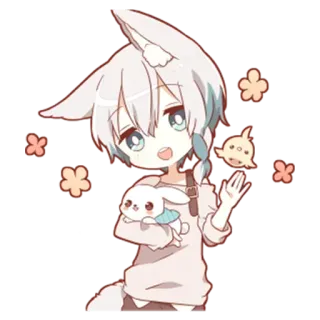 👋 e409fe32 Аниме, Чиби, Каваий, Милый, Персонаж, Кролик, Птица, Цветы telegram sticker