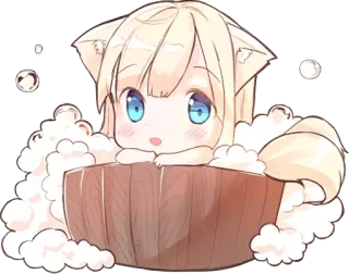 🚿 f0e44d33 Аниме, Каваи, Милый, Девушка-кошка, Ванна, Пузыри telegram sticker