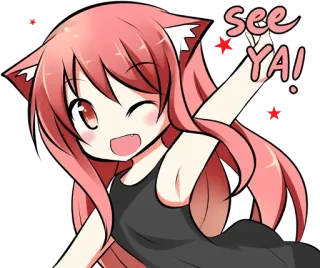 👋 f5f5af05 See YA! аниме девушка, машет, кошачьи ушки, мило, пока, каваий telegram sticker
