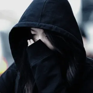 🦋 7bbbec0f ผู้หญิง, เสื้อฮู้ด, เสื้อฮู้ดสีดำ, คน, ซ่อนหน้า, เสื้อผ้าสีเข้ม telegram sticker