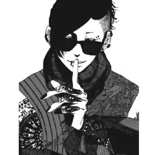 🤫 8e2e0e13 อนิเมะ, มังงะ, ตัวละคร, เท่, ชู่ว, รอยสัก, แว่นกันแดด telegram sticker