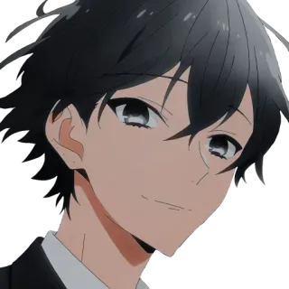 🤨 bd58236b อนิเมะ, มังงะ, ตัวละคร, ภาพเหมือน, เด็กผู้ชาย, ผมดำ, ยิ้ม telegram sticker