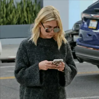 ✨ 69957822 woman, person, blonde, sweater, phone, sunglasses telegram sticker