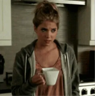 ✨ b34d0bd7 woman, coffee, mug, confused, person, doubt, kitchen telegram sticker