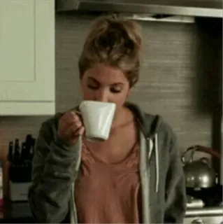 ✨ e5cde3c6 woman, coffee, drink, portrait, casual, blonde, indoors, kitchen telegram sticker