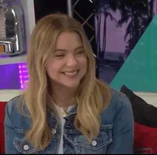 🥟 66315204 persona, donna, capelli biondi, sorridente, giacca di jeans, ritratto whatsapp sticker