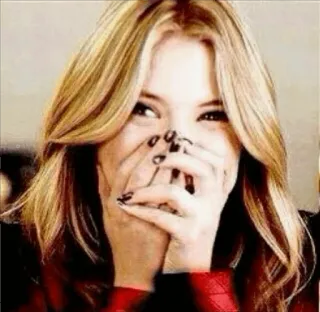 😂 c6f277fb frau, lächelnd, blond, person, hände, gesicht telegram sticker