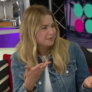 👾 7bc6be61 woman, blonde, denim jacket, person, facial expression telegram sticker