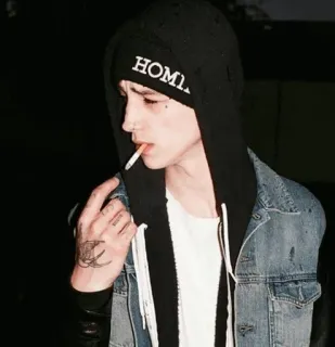 💲 44b75b06 HOM1CIDE smoking, hoodie, portrait, man, cigarette telegram sticker
