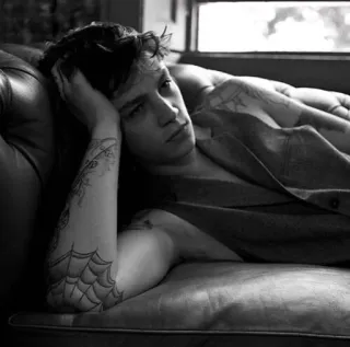 💲 cd9d0f06 man, laying, couch, black and white, tattoo telegram sticker