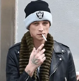 💲 ff34b3a5 man, smoking, offensive gesture, hat, jacket, cigarette telegram sticker