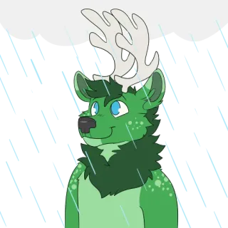 🌧 30881d4c rusa, berbulu, hijau, hujan, kartun, karakter telegram sticker