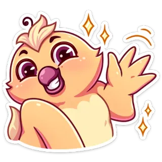 👋 dd894eec pássaro de desenho animado, fofo, amigável, aceno, amarelo, animal, brilhos telegram sticker