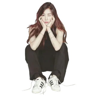 👐 441248f1 donna, seduta, che fa l'occhiolino, ritratto, abbigliamento casual whatsapp sticker