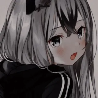 ☁️ 50992a59 fille anime, cheveux gris, sweat à capuche, mignon, kawaii, manga telegram sticker