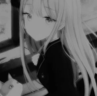 ☁️ 898a8b2e Anime, Fille, Chat, Noir et blanc, Monochrome telegram sticker