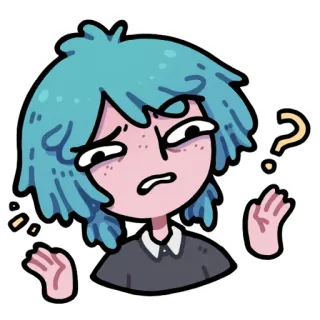 😟 8ca01491 question, confused, doubt, blue hair, cartoon, sticker, expression whatsapp sticker
