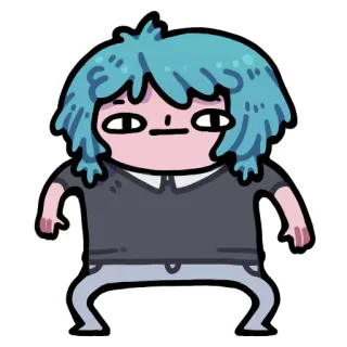 😐 99a96888 cartoon, character, sticker, blue hair, digital art whatsapp sticker
