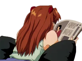 ๐ 54a6fdc8 Asuka Langley Soryu Neon Genesis Evangelion anime, reading, girl, newspaper, Asuka Langley Soryu telegram sticker