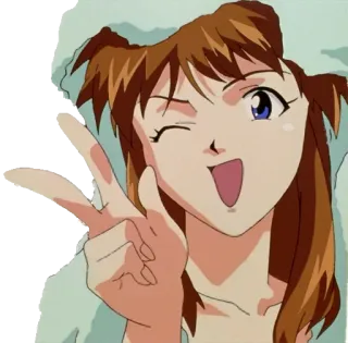 โ๏ธ 6b038a68 Asuka Langley Soryu Evangelion anime, girl, cartoon, happy, peace sign telegram sticker