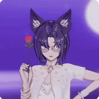 🐺 28880ac4 애니메이션 소녀, 고양이 귀, 장미, 달, 보라색, 스타일리쉬, 안경 telegram sticker