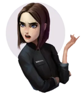 🤨 d7053412 Sam (Samsung Virtual Assistant) Desenho animado, Mulher, Assistente virtual, Samsung, Sam, Tecnologia whatsapp sticker