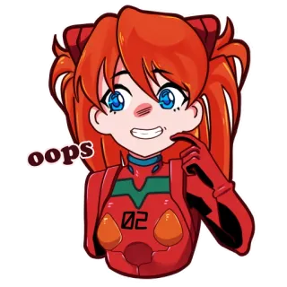 😞 7dc7f190 Asuka Langley Soryu Neon Genesis Evangelion oops 动漫, 漫画, 角色, 插画, 贴纸, 橙色头发, 红色, 眼睛 telegram sticker