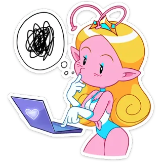 🤔 4c6a98e6 Hoạt hình, Vũ trụ, Cô gái, Máy tính xách tay, Suy nghĩ, Dễ thương telegram sticker