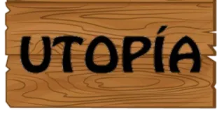🙌 f1f16eef UTOPIA Utopia, Cartello di legno, Testo, Parola, Cartone animato, Design telegram sticker